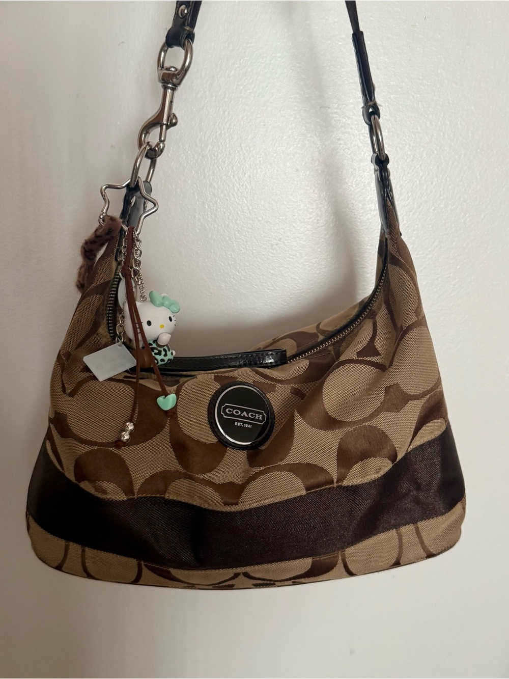 Coach Carly Signature Stripe Canvas Shoulder Bag